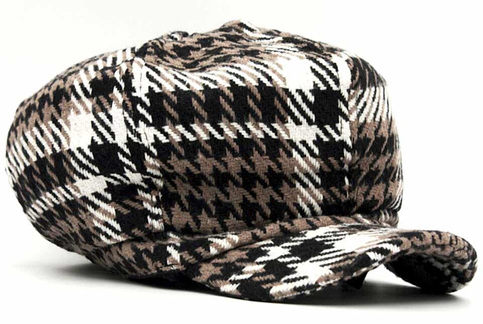 Kadın Kazayağı Desen Yün Kasket Şapka