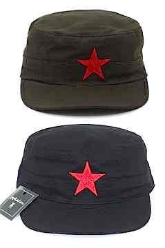 Unisex Castro Şapka Kasket Haki Siyah Yıldız Nakışlı Set